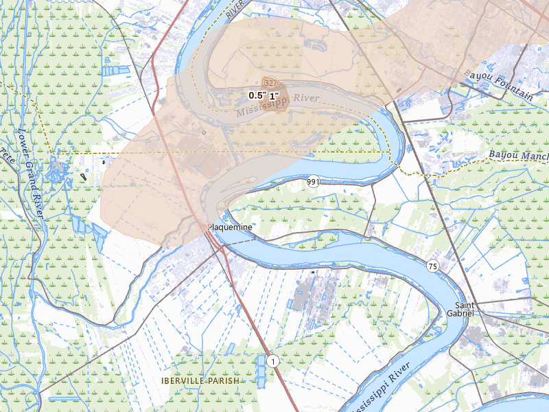 Radar-estimated hail-size map of the storm over Sunshine, LA