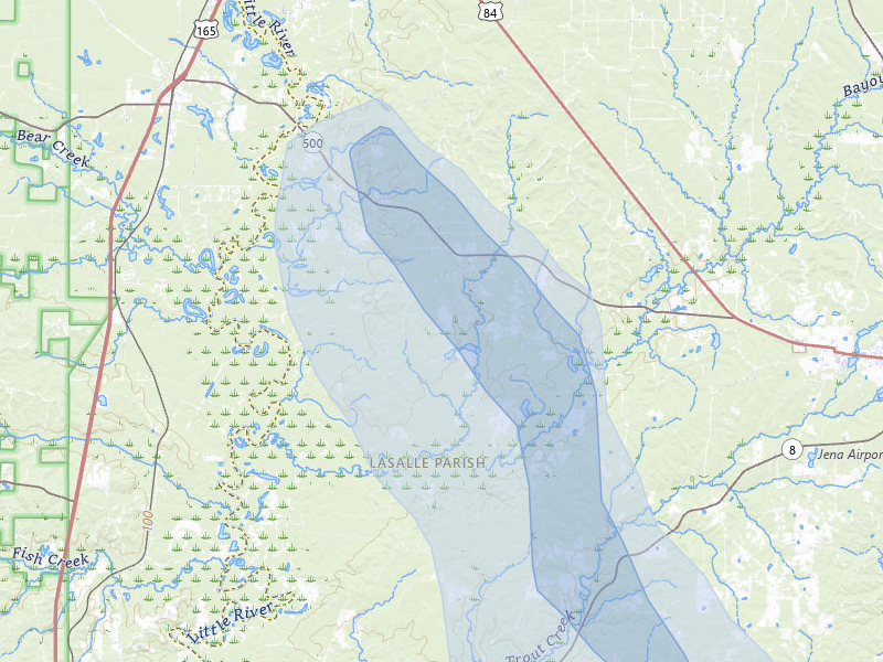 NEXRAD radar-signature map of the hail storm over Trout, LA on Jul 1, 2026