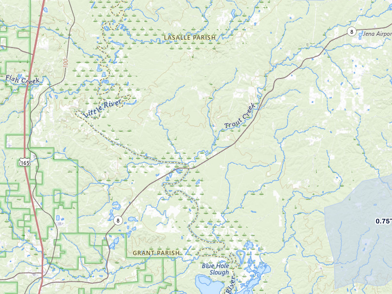 NEXRAD radar-signature map of the hail storm over Trout, LA on Aug 5, 2026