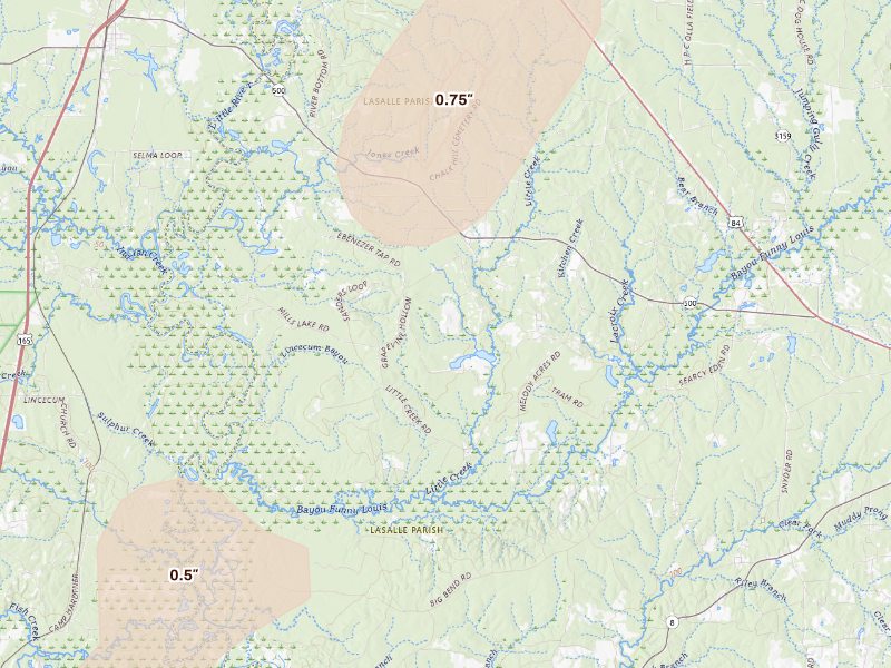 Radar-estimated hail-size map of the storm over Trout, LA