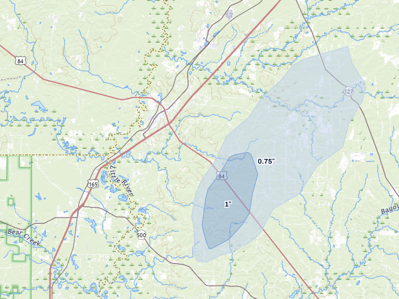 NEXRAD radar-signature map of the hail storm over Tullos, LA on Mar 7, 2026