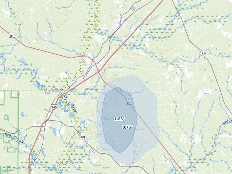 NEXRAD radar-signature map of the hail storm over Tullos, LA on Aug 21, 2026