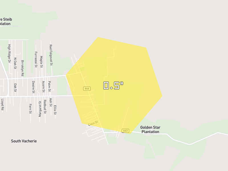 Hail map of Vacherie, LA on Jul 5, 2026, hail up to 0.5"