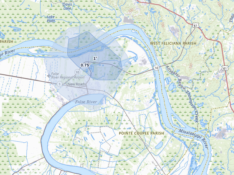 NEXRAD radar-signature map of the hail over Ventress, LA