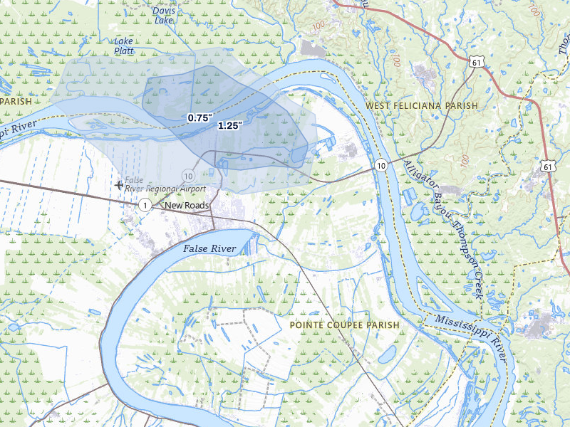 NEXRAD radar-signature map of the hail storm over Ventress, LA on Aug 8, 2026