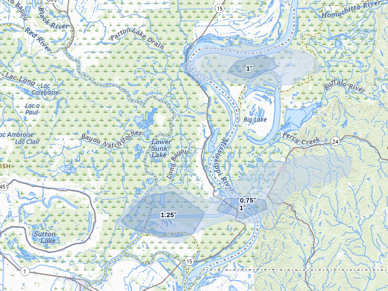 NEXRAD radar-signature map of the hail storm over Vidalia, LA on May 8, 2026