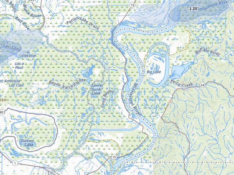 NEXRAD radar-signature map of the hail storm over Vidalia, LA on Jul 1, 2026