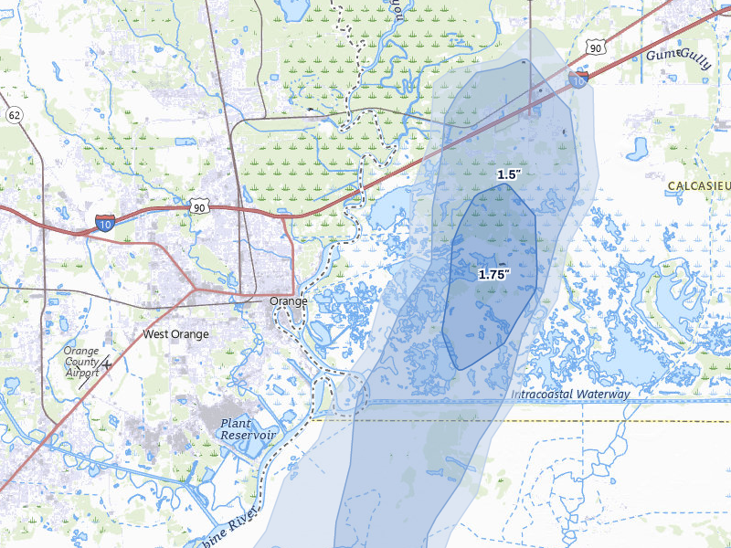 NEXRAD radar-signature map of the hail storm over Vinton, LA on Jul 22, 2026