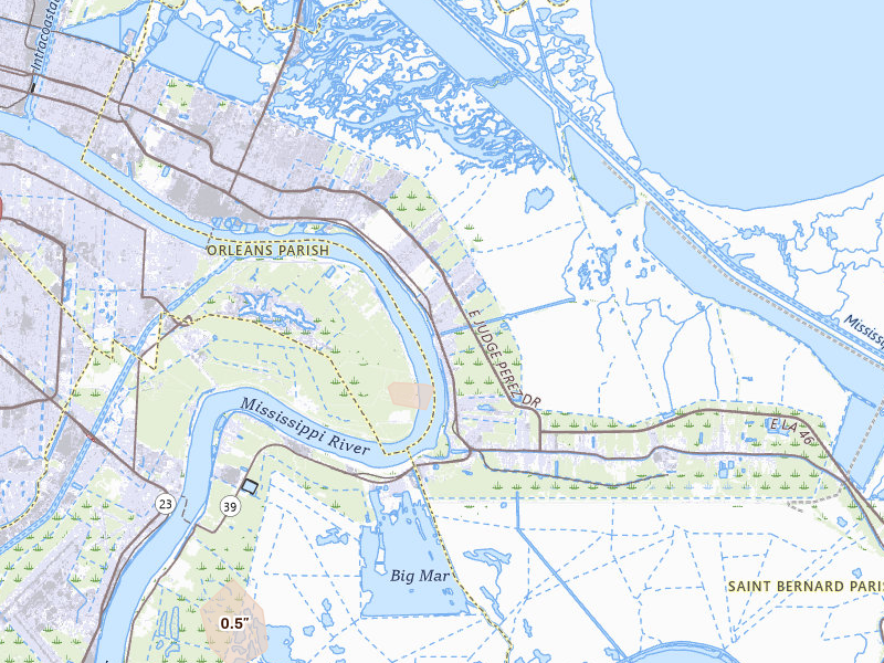 Radar-estimated hail-size map of the storm over Violet, LA on Jun 25, 2026