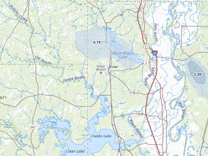 NEXRAD radar-signature map of the hail over Vivian, LA