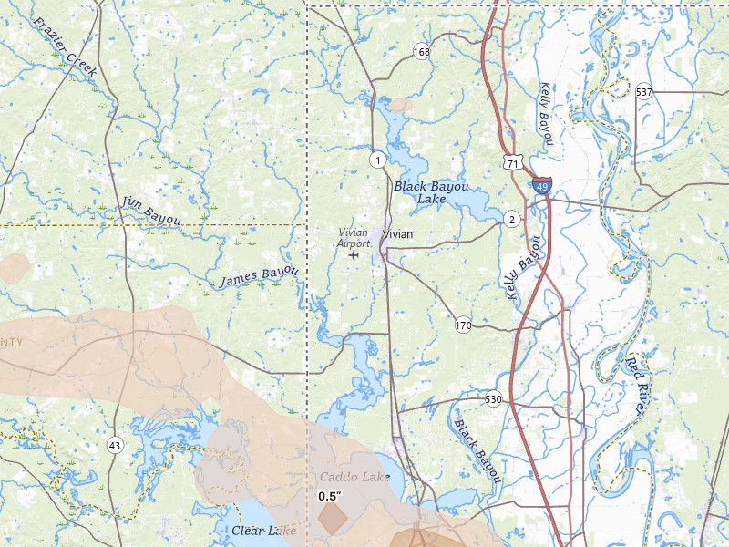 Radar-estimated hail-size map of the storm over Vivian, LA on Apr 26, 2026