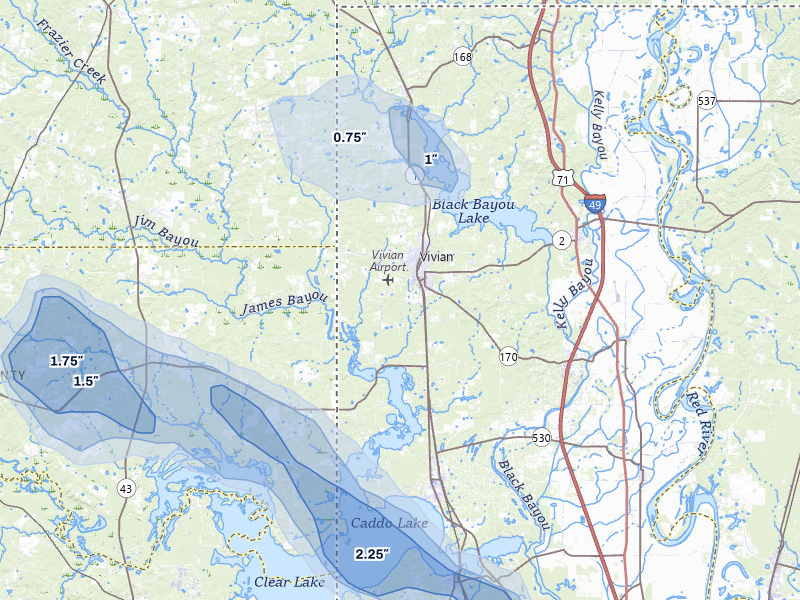 NEXRAD radar-signature map of the hail over Vivian, LA