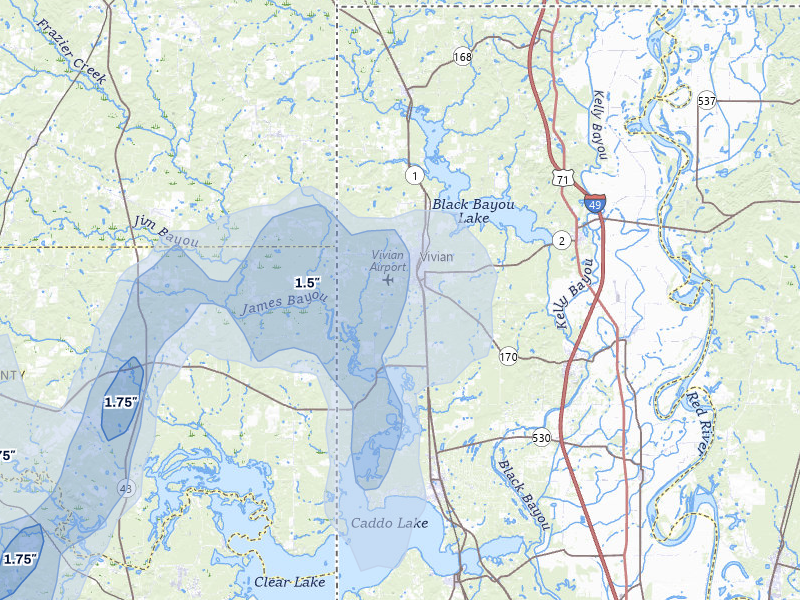 NEXRAD radar-signature map of the hail over Vivian, LA