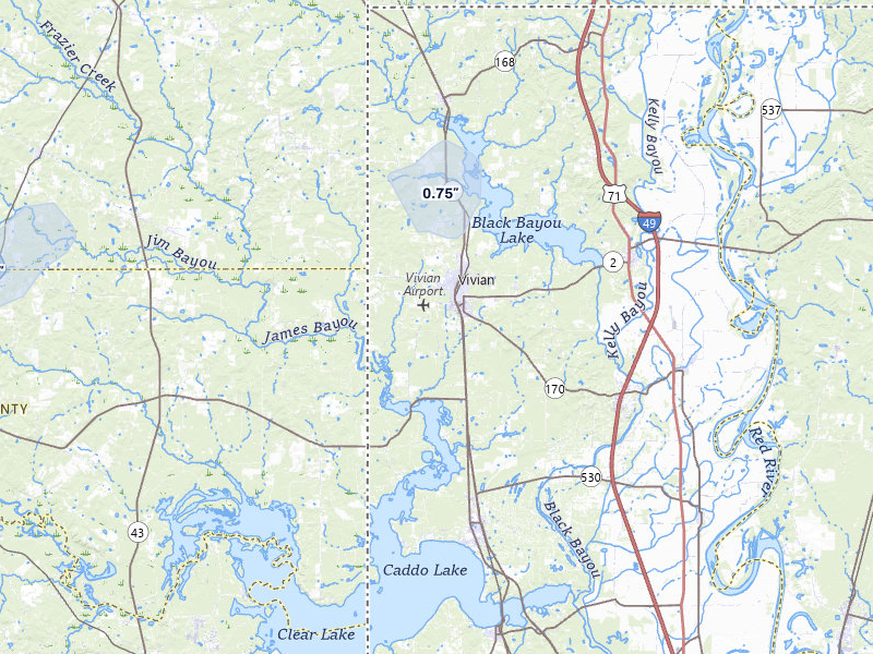 NEXRAD radar-signature map of the hail storm over Vivian, LA on Jul 3, 2026
