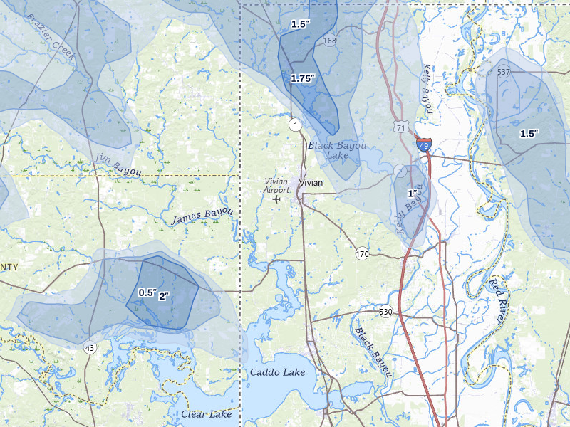 NEXRAD radar-signature map of the hail storm over Vivian, LA on Jul 6, 2026
