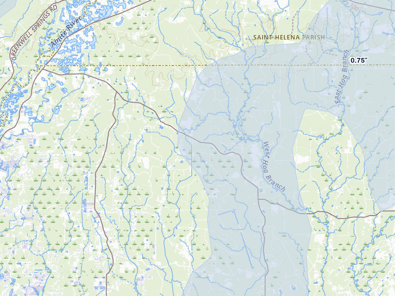 NEXRAD radar-signature map of the hail over Walker, LA