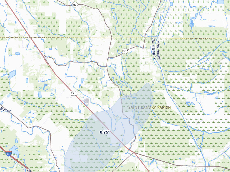 NEXRAD radar-signature map of the hail over Washington, LA