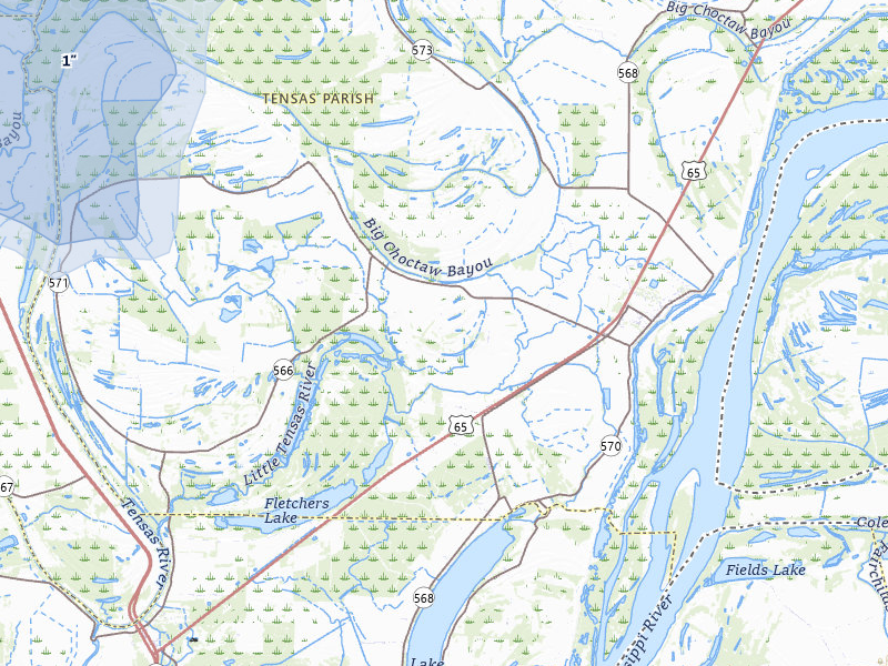 NEXRAD radar-signature map of the hail storm over Waterproof, LA on May 8, 2026