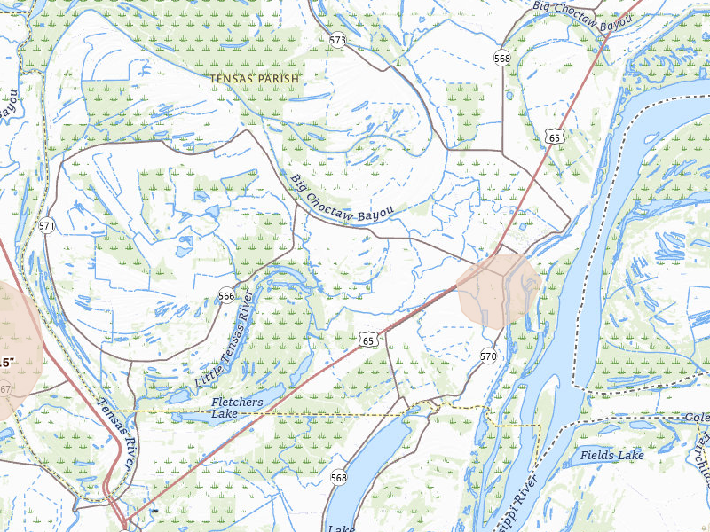 Radar-estimated hail-size map of the storm over Waterproof, LA on Jun 1, 2026