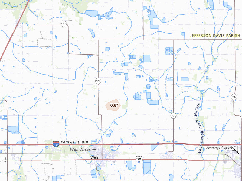 Radar-estimated hail-size map of the storm over Welsh, LA