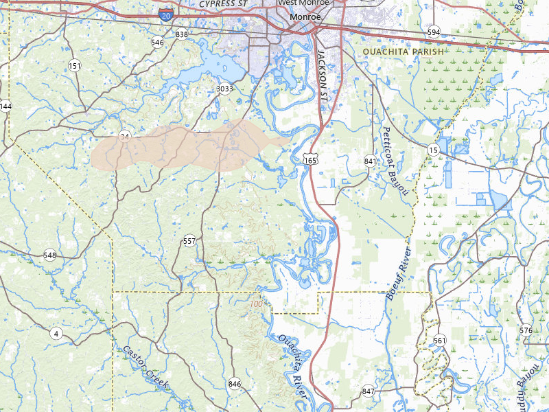 Radar-estimated hail-size map of the storm over West Monroe, LA on Mar 15, 2026