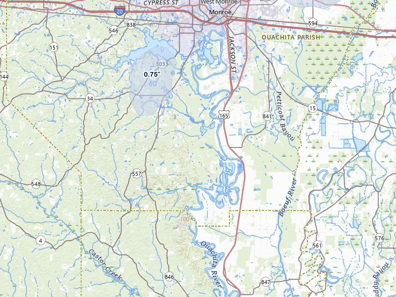 NEXRAD radar-signature map of the hail over West Monroe, LA