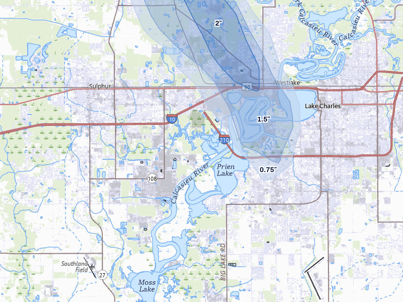 NEXRAD radar-signature map of the hail over Westlake, LA