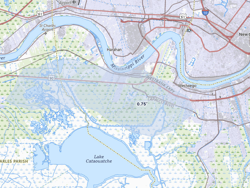 NEXRAD radar-signature map of the hail over Westwego, LA