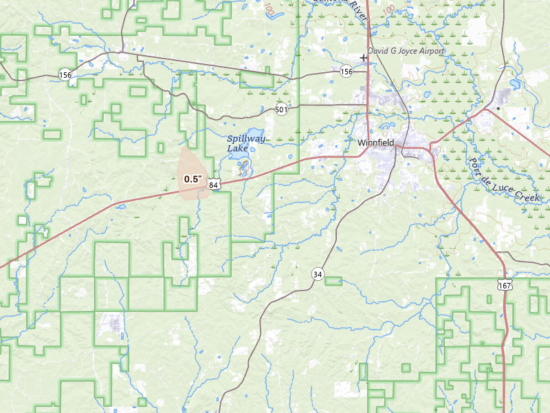 Radar-estimated hail-size map of the storm over Winnfield, LA