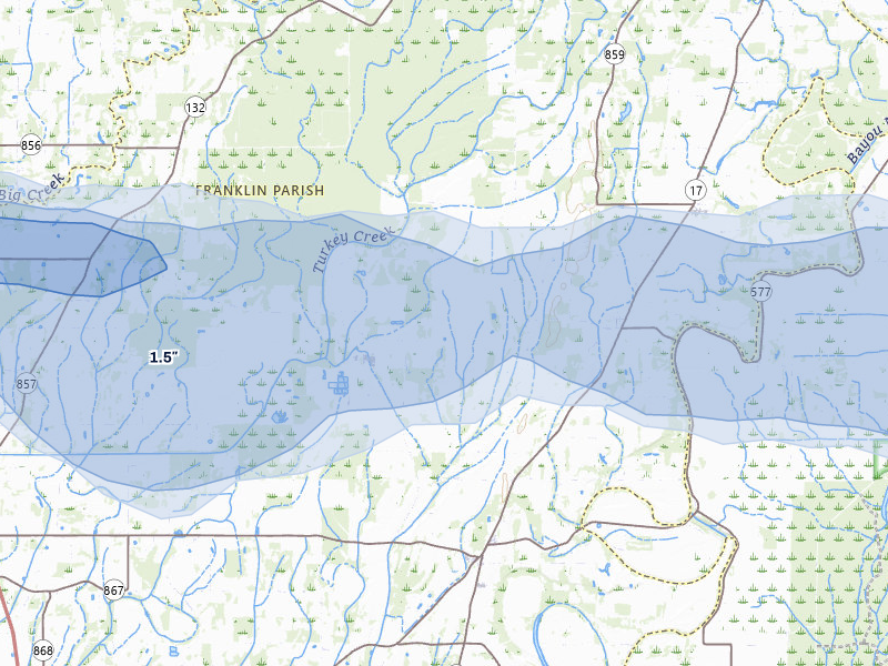 NEXRAD radar-signature map of the hail over Winnsboro, LA
