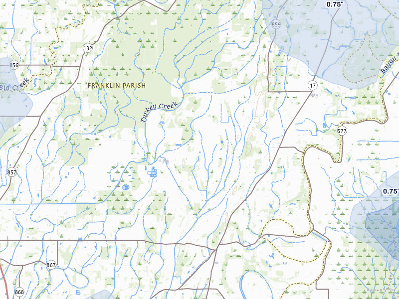 NEXRAD radar-signature map of the hail storm over Winnsboro, LA on Jun 1, 2026