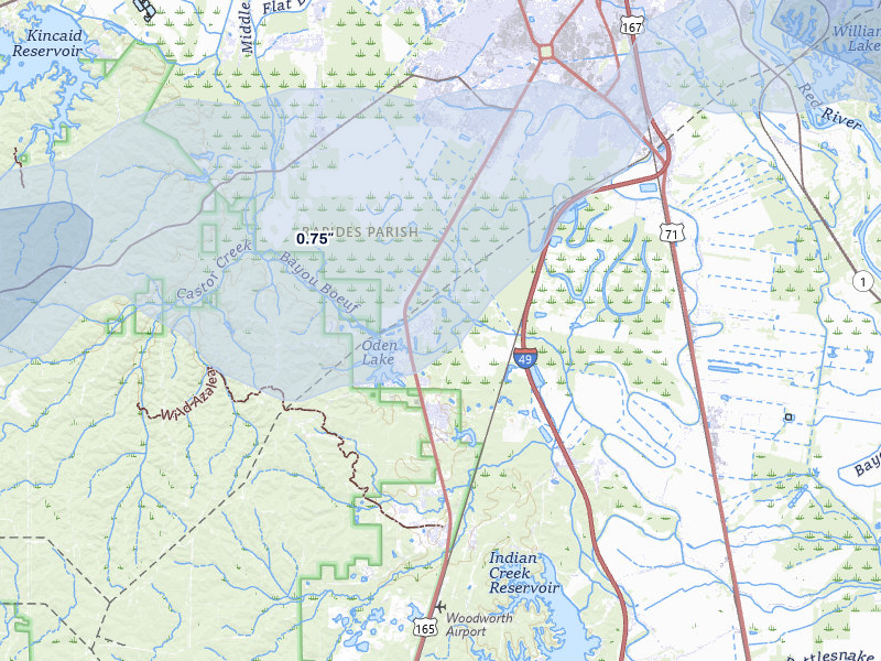 NEXRAD radar-signature map of the hail storm over Woodworth, LA on May 6, 2026