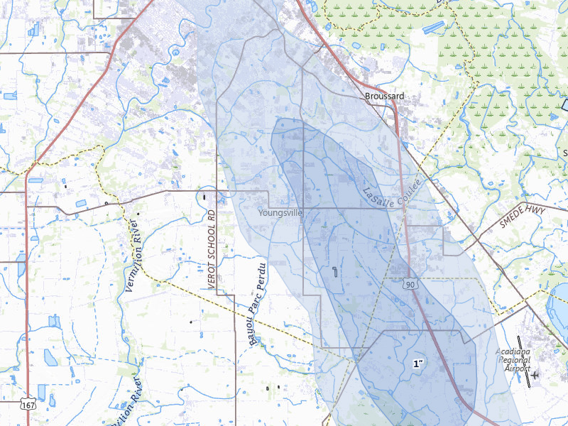 NEXRAD radar-signature map of the hail storm over Youngsville, LA on Jul 5, 2026