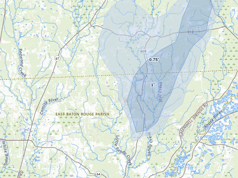 NEXRAD radar-signature map of the hail storm over Zachary, LA on Mar 7, 2026