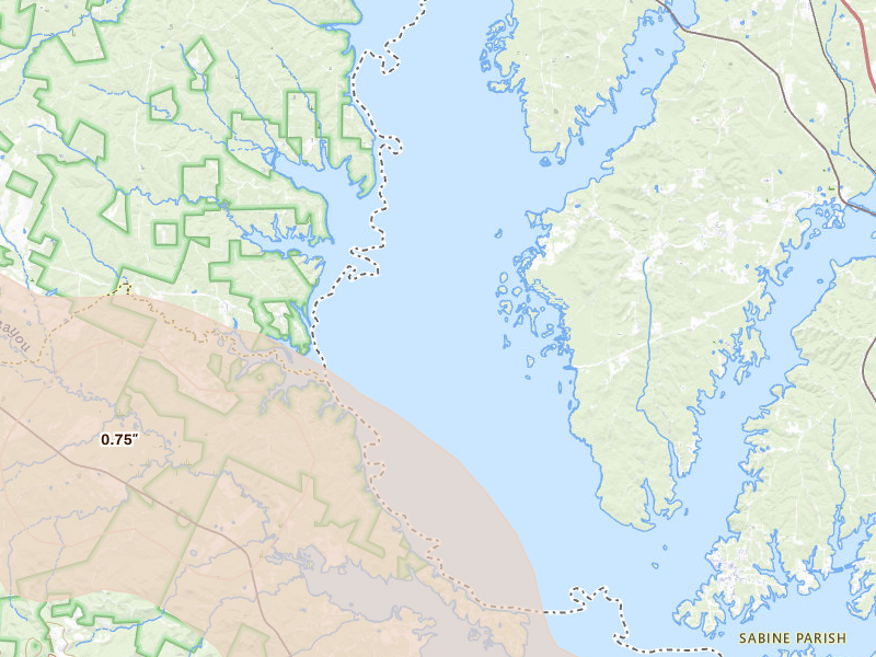 Radar-estimated hail-size map of the storm over Zwolle, LA on Apr 29, 2026