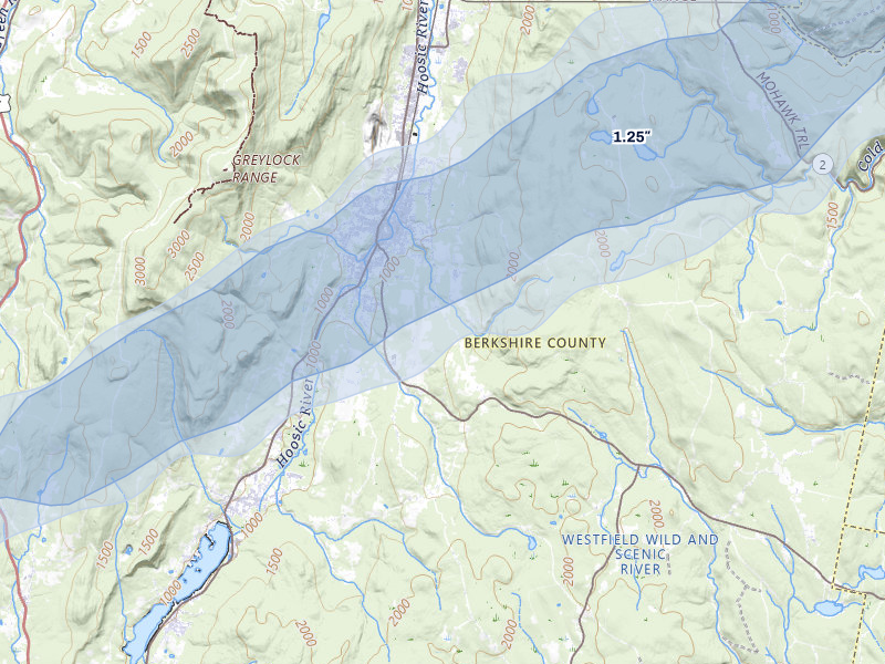 NEXRAD radar-signature map of the hail storm over Adams, MA on Jun 6, 2026