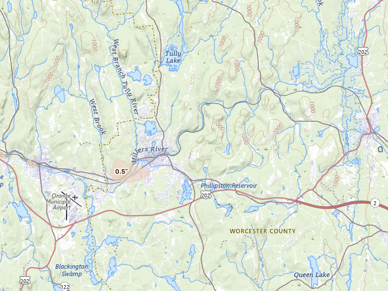 Radar-estimated hail-size map of the storm over Athol, MA on Jul 1, 2026