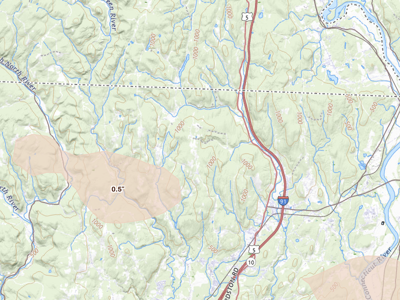 Radar-estimated hail-size map of the storm over Bernardston, MA on Jul 1, 2026