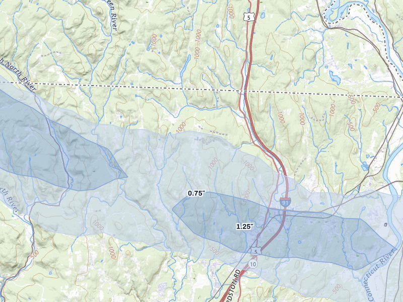 NEXRAD radar-signature map of the hail over Bernardston, MA