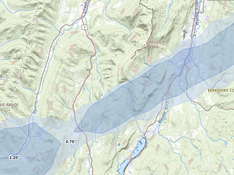 NEXRAD radar-signature map of the hail over Cheshire, MA