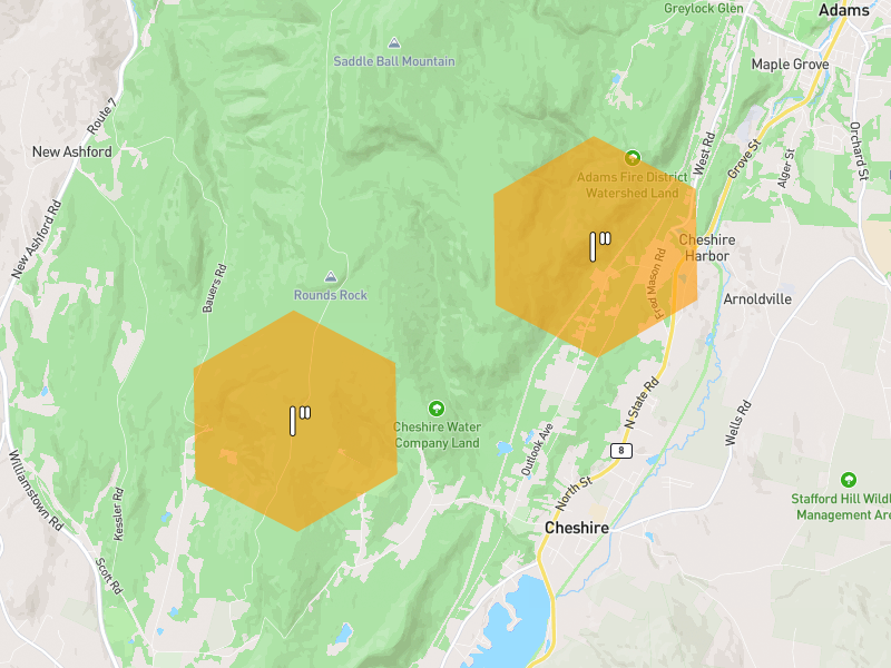 Hail map of Cheshire, MA on Jun 6, 2026, hail up to 1"