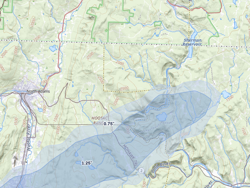 NEXRAD radar-signature map of the hail storm over Drury, MA on Jun 6, 2026