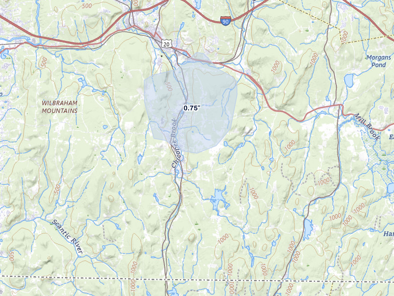 NEXRAD radar-signature map of the hail over Monson, MA