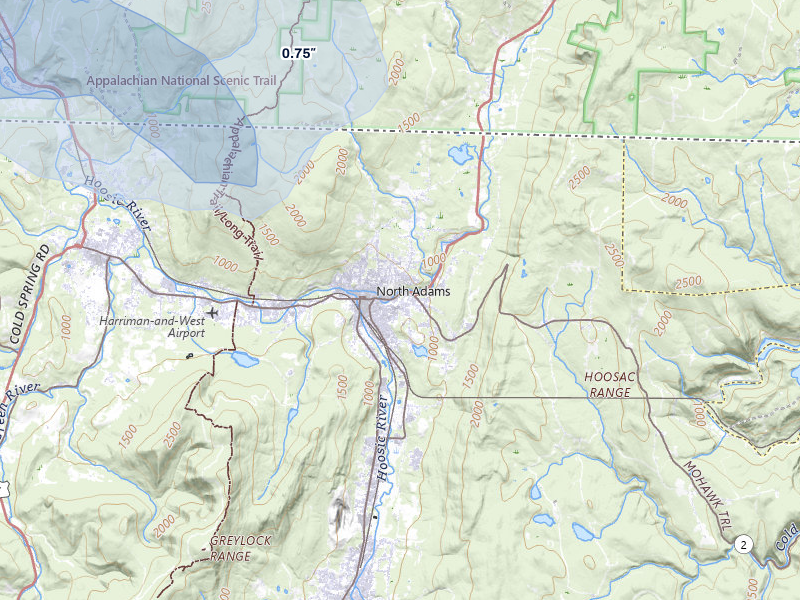 NEXRAD radar-signature map of the hail over North Adams, MA