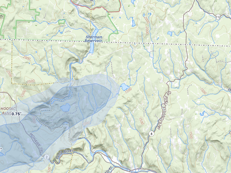 NEXRAD radar-signature map of the hail over Rowe, MA