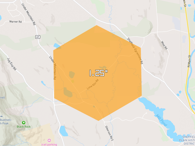Hail map of Sheffield, MA on Jul 2, 2026, hail up to 1.25"