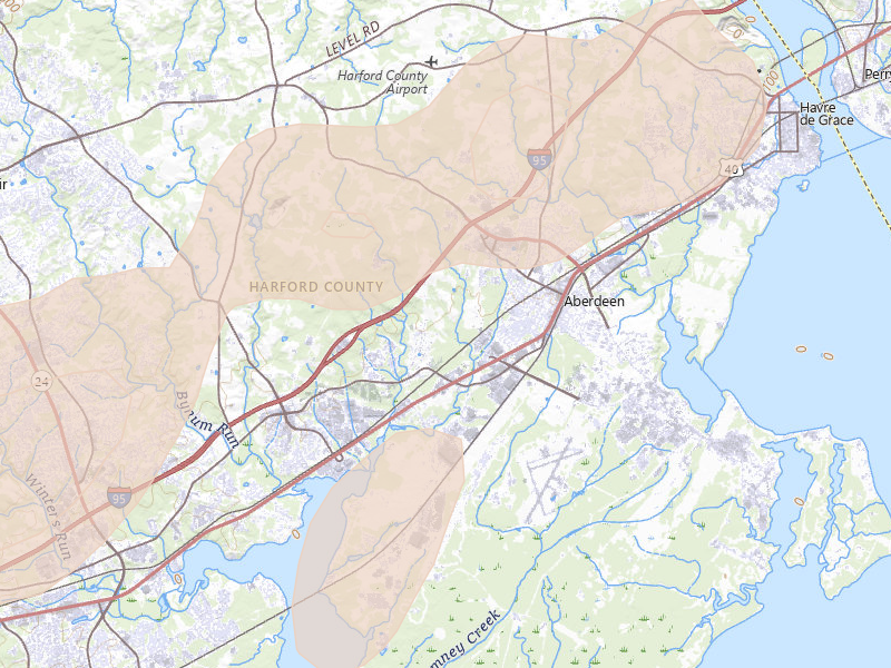 Radar-estimated hail-size map of the storm over Aberdeen, MD on Jul 4, 2026