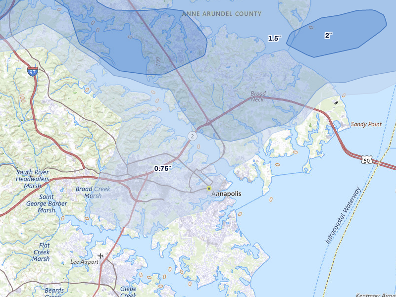 NEXRAD radar-signature map of the hail over Annapolis, MD