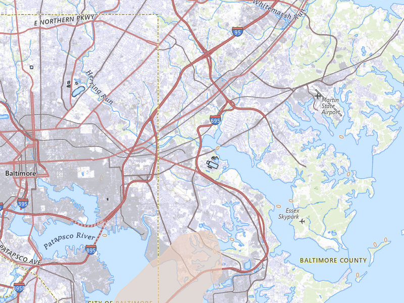 Radar-estimated hail-size map of the storm over Baltimore, MD on Jul 5, 2026