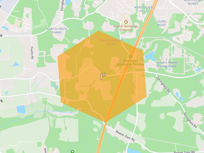 Hail map of Beltsville, MD on Jul 6, 2026, hail up to 1"